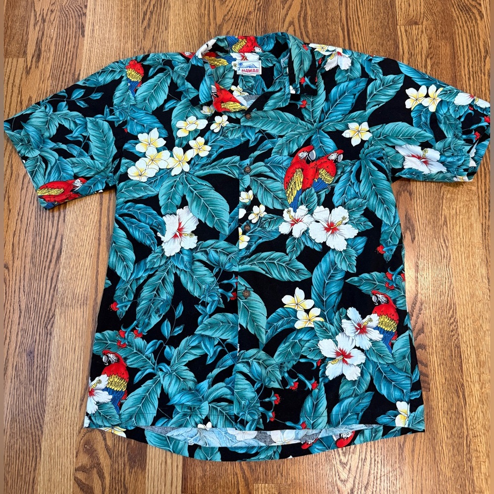 Hawaii Vtg Tropical Parrot Short Sleeve Cotton Button Up Men’s Sz L